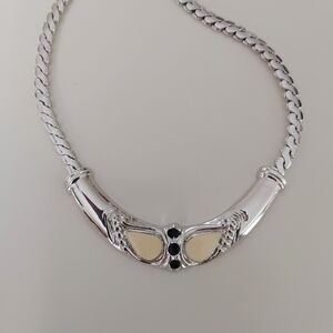 Vintage 1980's Ivory And Black Enamel Choker Style Necklace